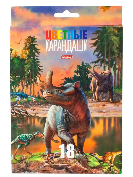 ХАТБЕР Карандаши цветные "Динозавры" (18 цветов) (BKc_18780)