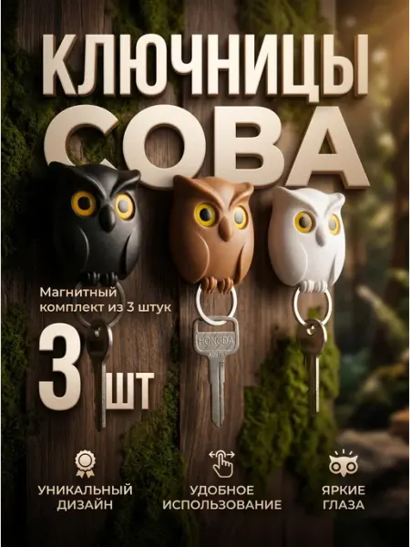 Милисента Ключница настенная в прихожую Сова, на стену с глазками