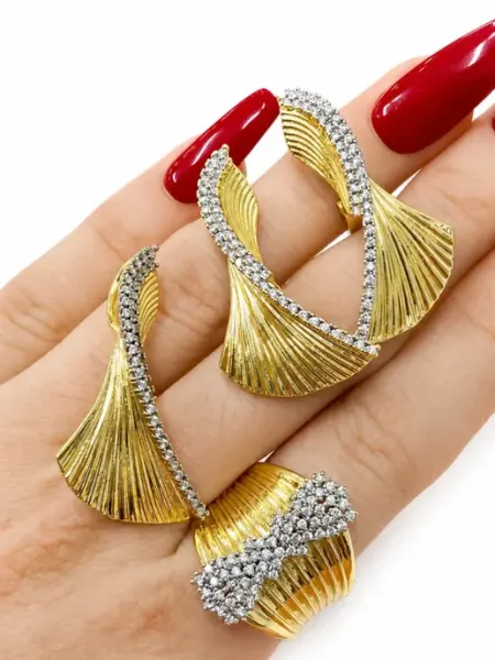 DIAMOND COLLECTION Комплект бижутерии серьги кольцо подвеска с фианитами