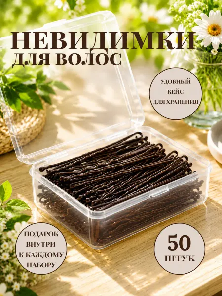 Ма_Ма Невидимки для волос коричневые набор 50шт