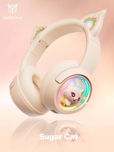 ONIKUMA Игровые наушники беспроводные с ушками и подсветкой B5 Cat