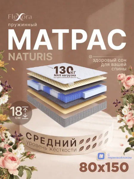 Flexora Матрас 80х150 см ортопедический пружинный NATURIS