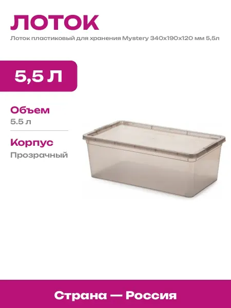 Ящик для хранения пластиковый прозрачный 340х190х120 мм