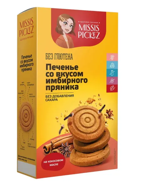 Missis Pickez Печенье со вкусом имбирного пряника без сахара, 100г