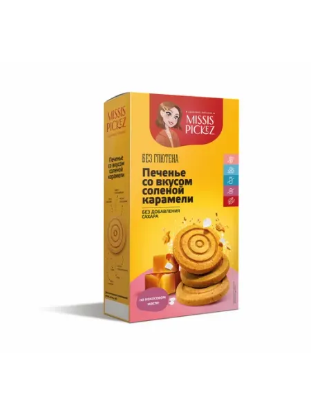 Missis Pickez Печенье со вкусом соленая карамель без сахара, 100г