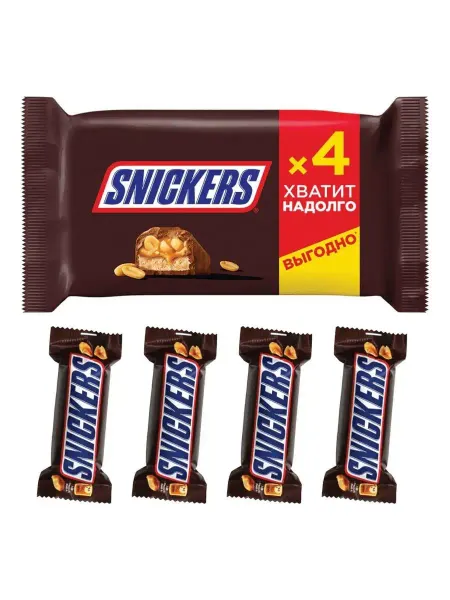 Snickers Батончик Сникерс Арахисовый крем молочный 40г x 4шт