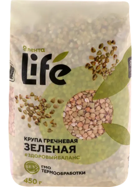 Крупа гречневая ЛЕНТА LIFE зеленая, 450г