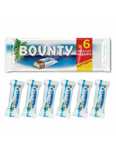 Bounty Шоколадный батончик Баунти мультипак 6*27гр 1шт