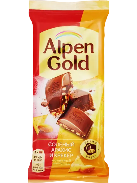 Шоколад молочный ALPEN GOLD с соленым арахисом и крекером, 8