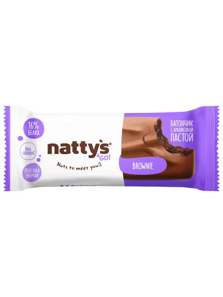NATTYS Батончик Nattys&Go Brownie шоколадный с арахисовой пастой и