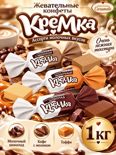 KDV Конфеты жевательные Кремка ассорти молочных вкусов, 1 кг