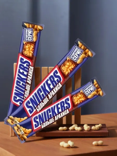 Snickers шоколадный батончик молочный, нуга Сникерс больше арахиса х 3 шт