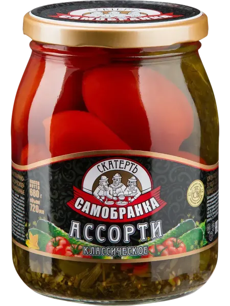 Ассорти маринованное СКАТЕРТЬ-САМОБРАНКА Томаты и огурцы