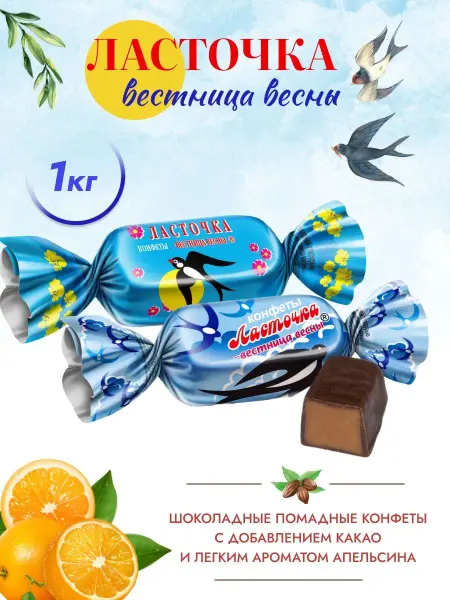 Пензенская кондитерская фабрика Конфеты шоколадные Ласточка с помадной начинкой, 1 кг