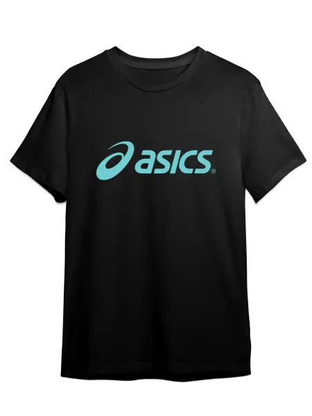 Nuobi Street Футболка Asics Логотип Спортивная Минимализм Черная Голубой