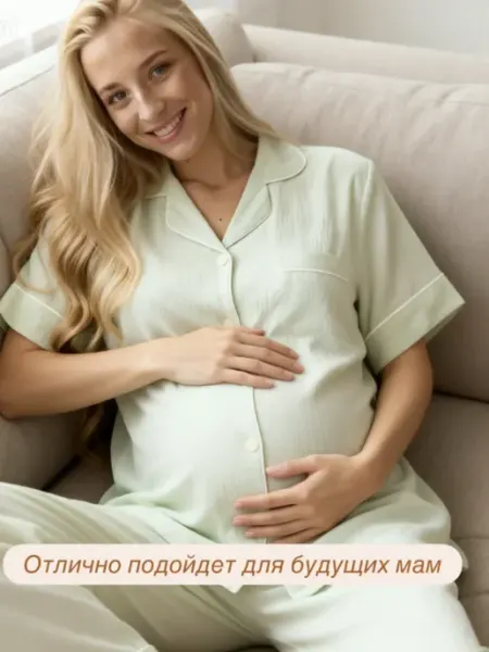 ASiYAT Пижама со штанами и рубашкой хлопковая с коротким рукавом