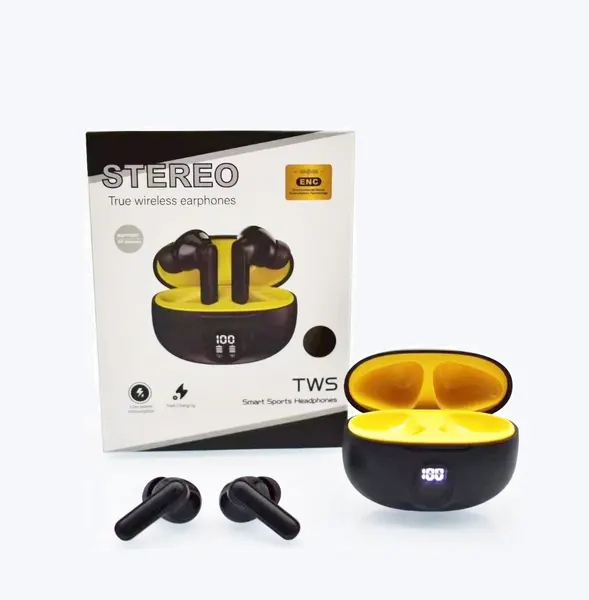 Беспроводные наушники-капельки с кейсом TWS Smart sports Headphones, Bluetooth 5.3, черного цвета