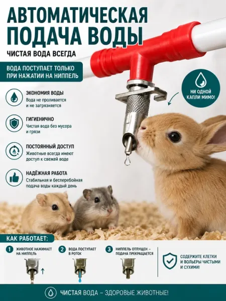 Автоматическая ниппельная поилка для кроликов, крольчат, грызунов и домашних животных - Для сельскохозяйственных птиц