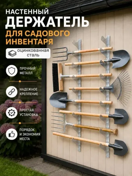Металлический держатель для садовых инструментов черный