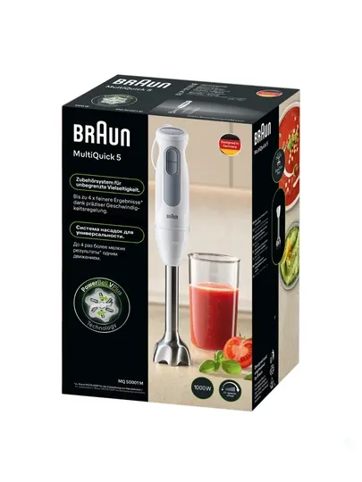 Погружной блендер BRAUN MQ50001MWH MultiQuick 5, 1000 Вт, 21 скорость - Измельчение и смешивание