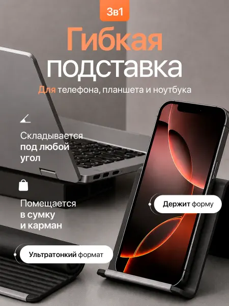 Гибкая подставка для смартфона, ноутбука и планшета