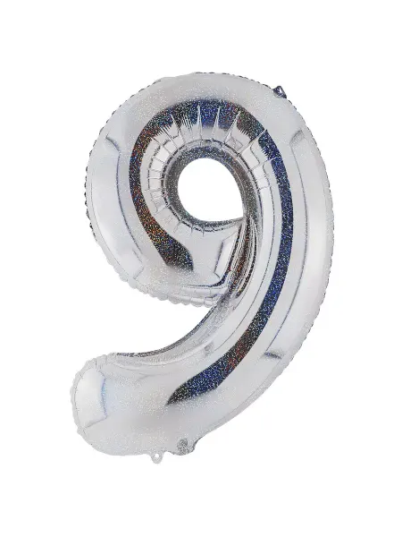 Весёлая затея Шар фольгированная Цифра 9 Silver блеск 102см