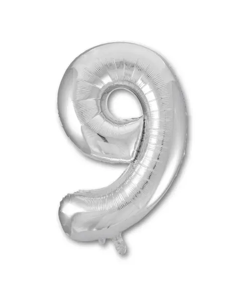 Весёлая затея Шар фольгированная Цифра 9 Silver 102см