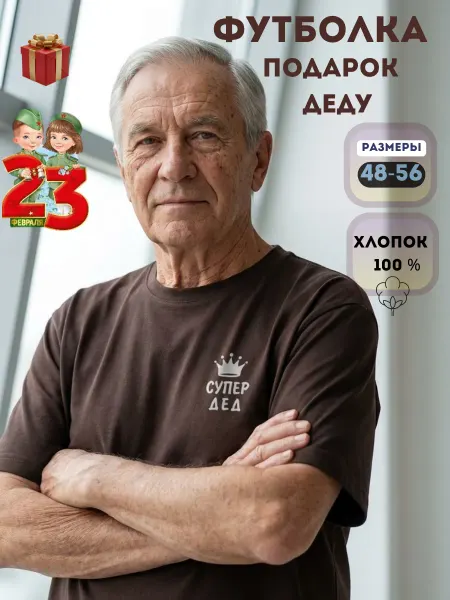 RobiStil Футболка подарок дедушке 23 февраля большие размеры хлопок