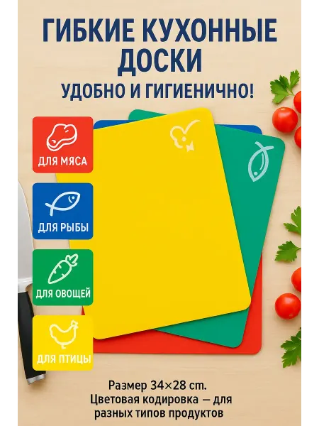 Aurexen Доски разделочные пластиковые гибкие набор 4 шт