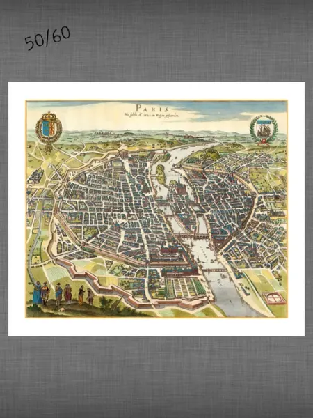 Past_today "Карта Парижа 1620" (искусст.полотно, 50х60 см)