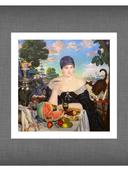Past_today "Купчиха за чаем", Кустодиев (искусст.полотно, 40х40 см)
