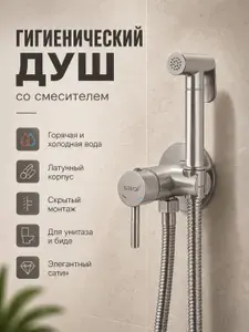 Гигиенический душ со смесителем, сатин (серый), латунь