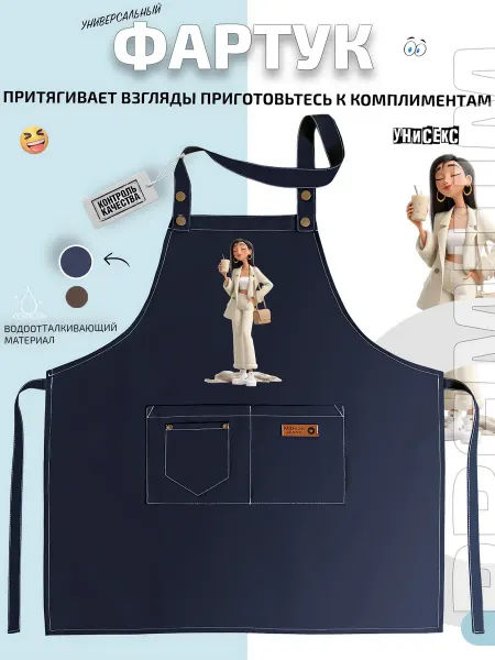 FashionJeans Фартук стильная девушка с кофе, сумкой и кедами