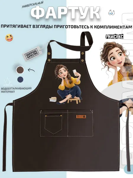 FashionJeans Фартук девушка селфи на табурете с книгами