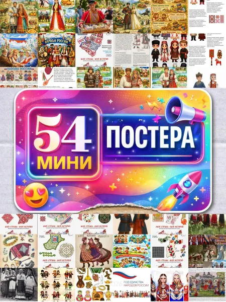 BUCHIBU Минипостеры 54 шт демонстрационный народы россии