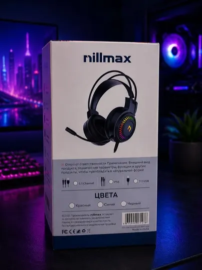 Игровая гарнитура Nillmax NGN103, RGB-подсветка, стереозвук, микрофон, USB AUX компьютера