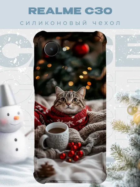PRINTberries Новогодний чехол для телефона Realme C30 котик
