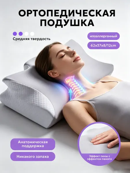 IKEA-SY Ортопедическая подушка для сна большая 62x37