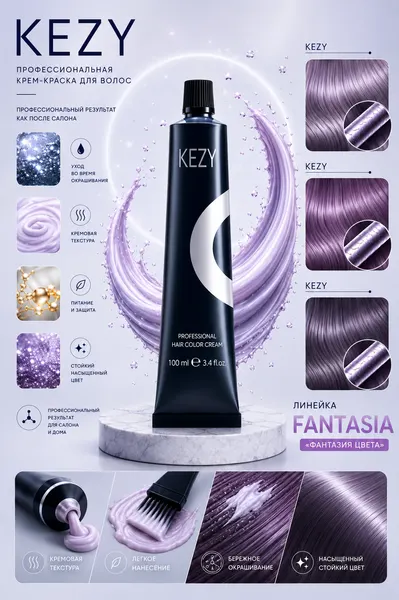Краска для волос KEZY INVOLNE COLOR кристалл 10.27 100МЛ, стойкая, без парабенов, для стойкого окрашивания