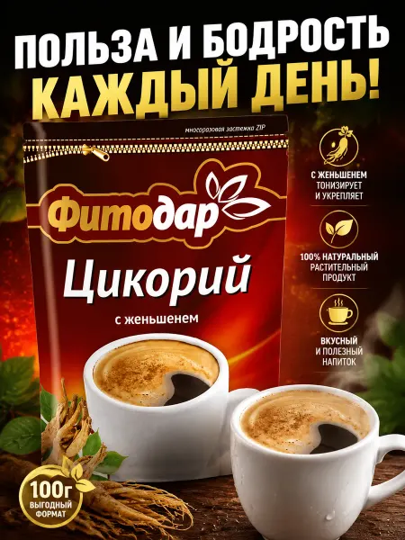 Altaimag Цикорий растительный дойпак ZIP с женьшенем Фитодар 100 г
