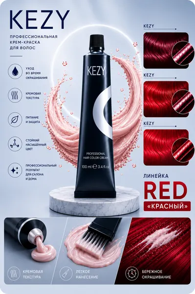 Краска для волос KEZY INVOLNE COLOR темный блондин красный интенсивный 6.66 100МЛ , стойкая, без парабенов, для стойкого окрашивания