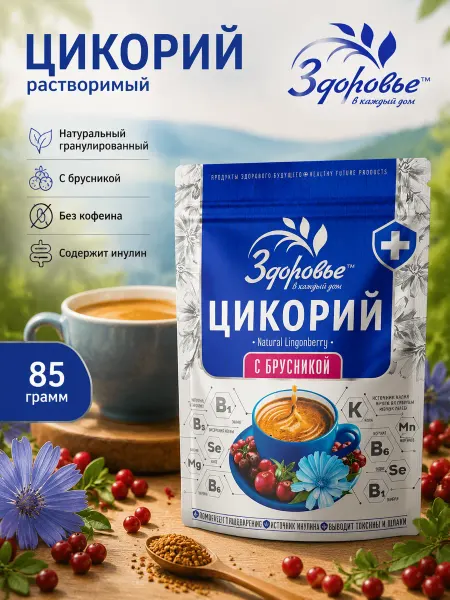 Цикорий Здоровье Цикорий растворимый гранулированный с брусникой 85 гр