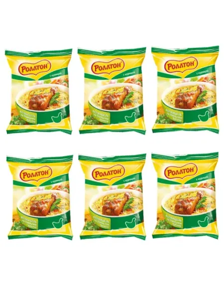Роллтон Вермишель быстрого приготовления с курицей 60 г, 6 упаковок