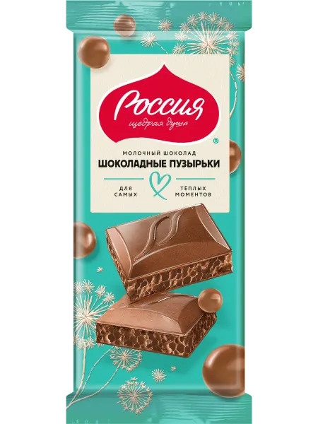 Шоколад РОССИЯ ЩЕДРАЯ ДУША Молочный и белый пористый, 70г