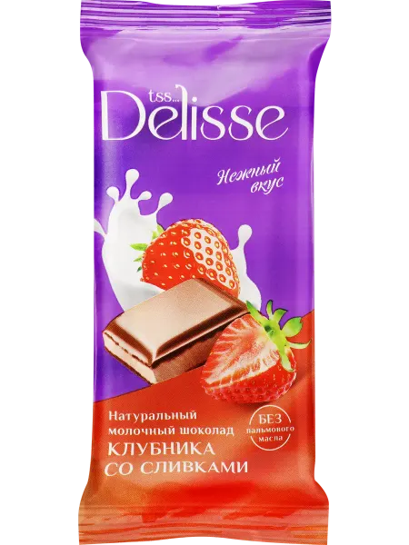 Шоколад молочный DELISSE с клубничной и сливочной начинкой