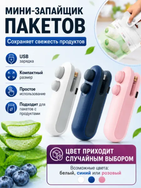 MarketONE Запайщик для пакетов ручной с ножом мини запаиватель