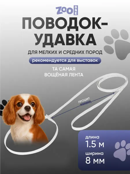 ZOOONE Поводок-удавка для собак длина 1,5 м белая, 74-1381