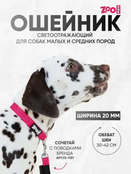 ZOOONE Ошейник для собак светоотражающий ширина 20 мм малиновый