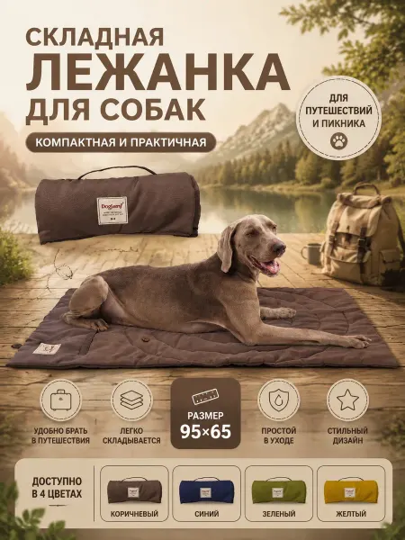 DogLemi Складная лежанка для собак 95х65, коричневый
