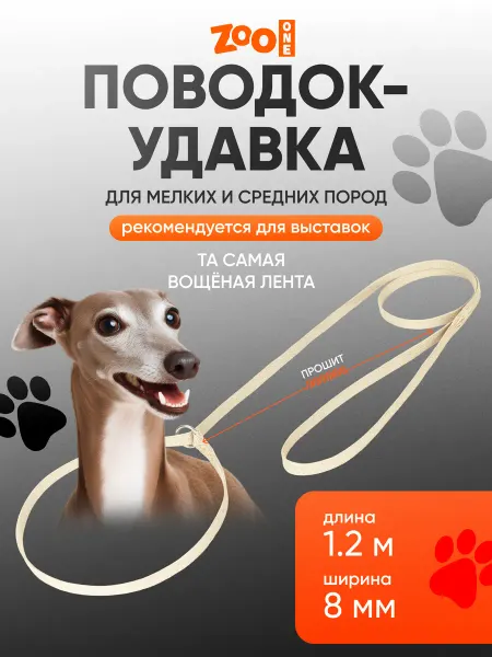 ZOOONE Поводок-удавка для собак длина 1,2 м слоновая кость, 74-1378